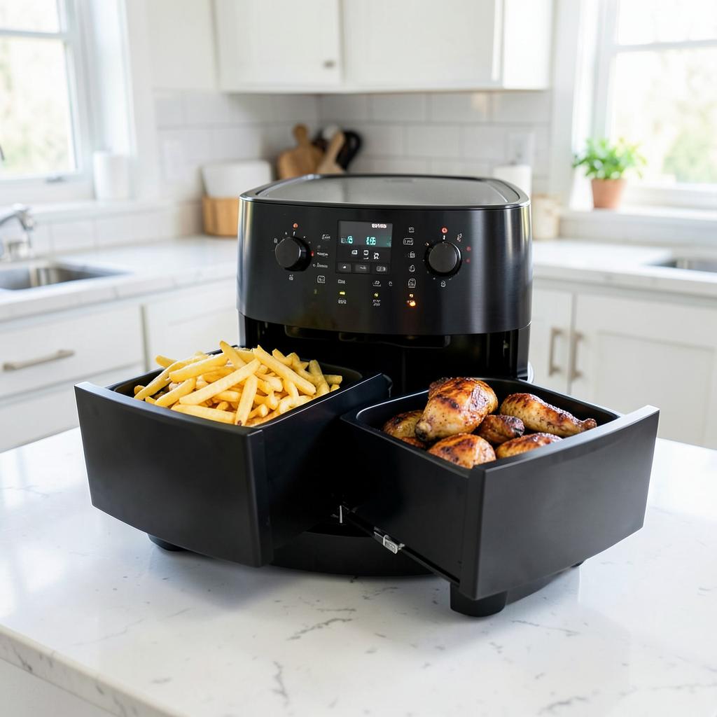Both drawers loaded with two different foods cooking at once